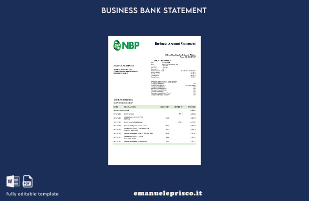 stile verificato Modello di estratto conto di controllo aziendale Pakistan NBP M